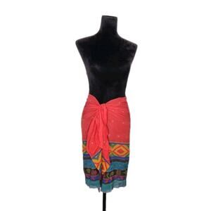 Gideon Oberson Multicolor Sarong Tie Wrap Skirt Cover Up 100% Silk Sz 44 /US 12